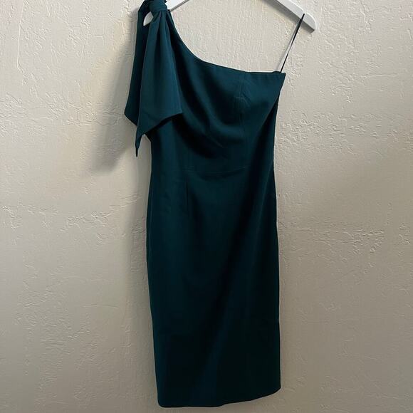 NEW $198 Dress The Population Tiffany One Shoulder Bow Pine Green Cocktail Dress - Picture 4 of 7